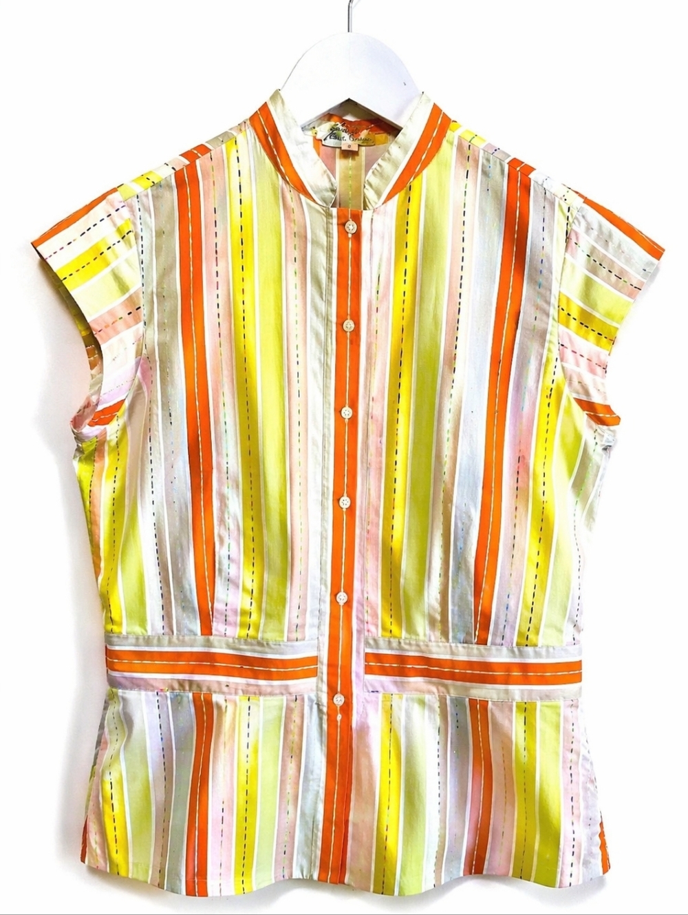 Robert Graham Women’s Striped Peplum Blouse Button Front Multicolor Artwear Top